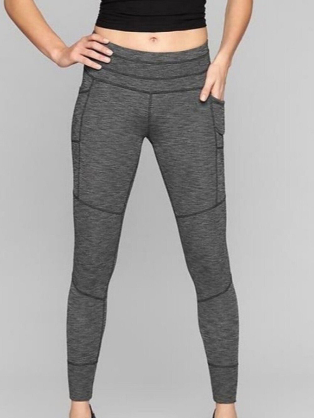 Athleta Excursion Tight Jogger Pant Heather Gry Side Pocket Athletic Hiking Sz L
